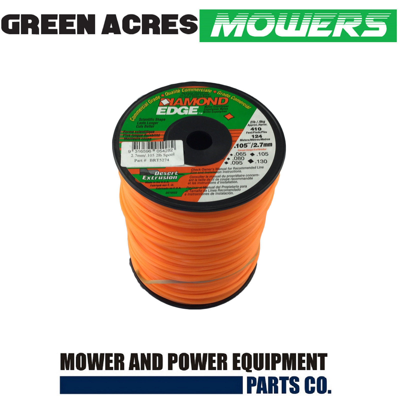 LINE TRIMMER LINE CORD 2.7mm DIAMOND EDGE .9KG 2LB 124 METERS