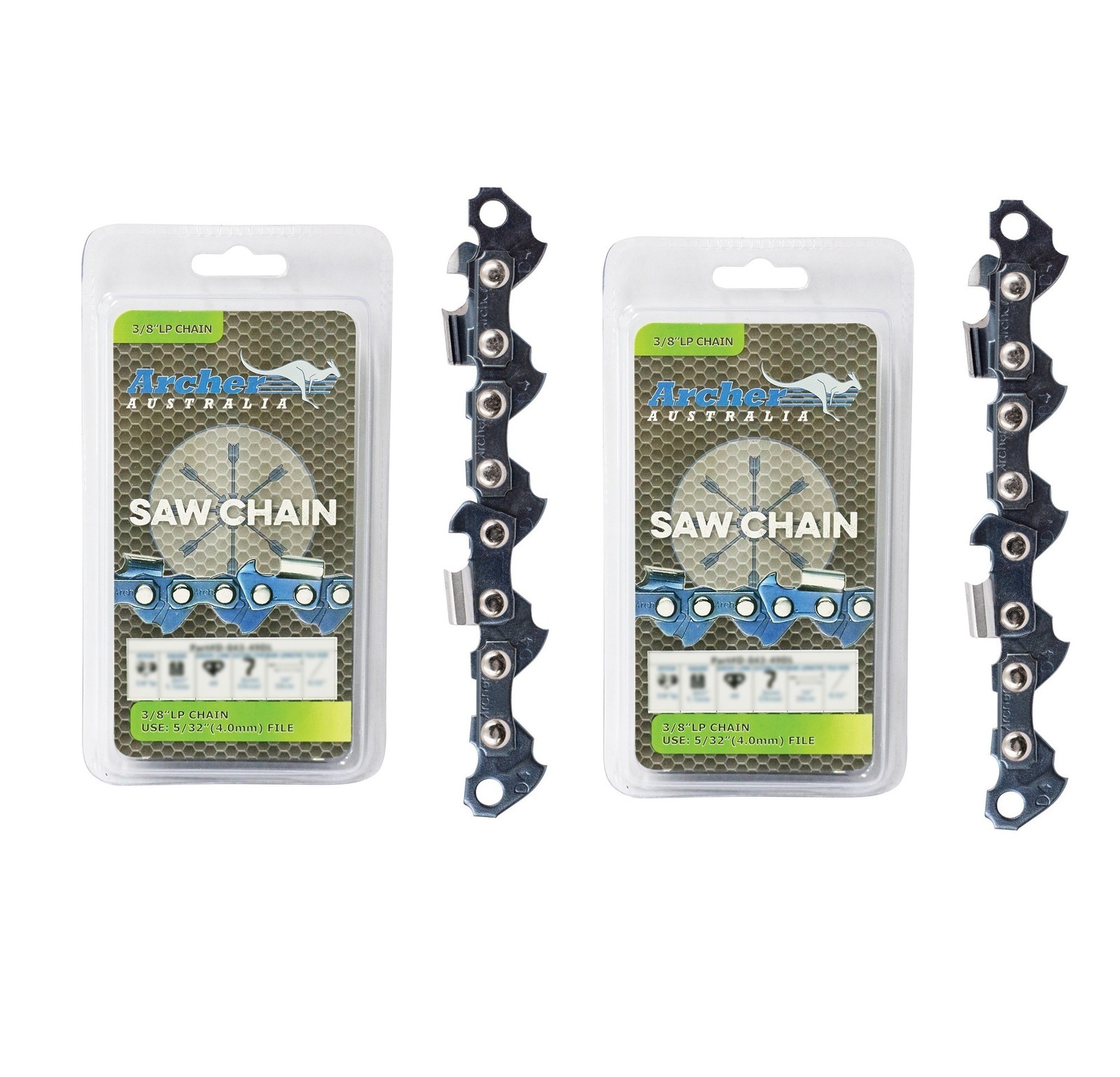 2x Archer Chainsaw Chain 57DL 3/8 LP .043 Micro Lite suits 16" Chainsaws