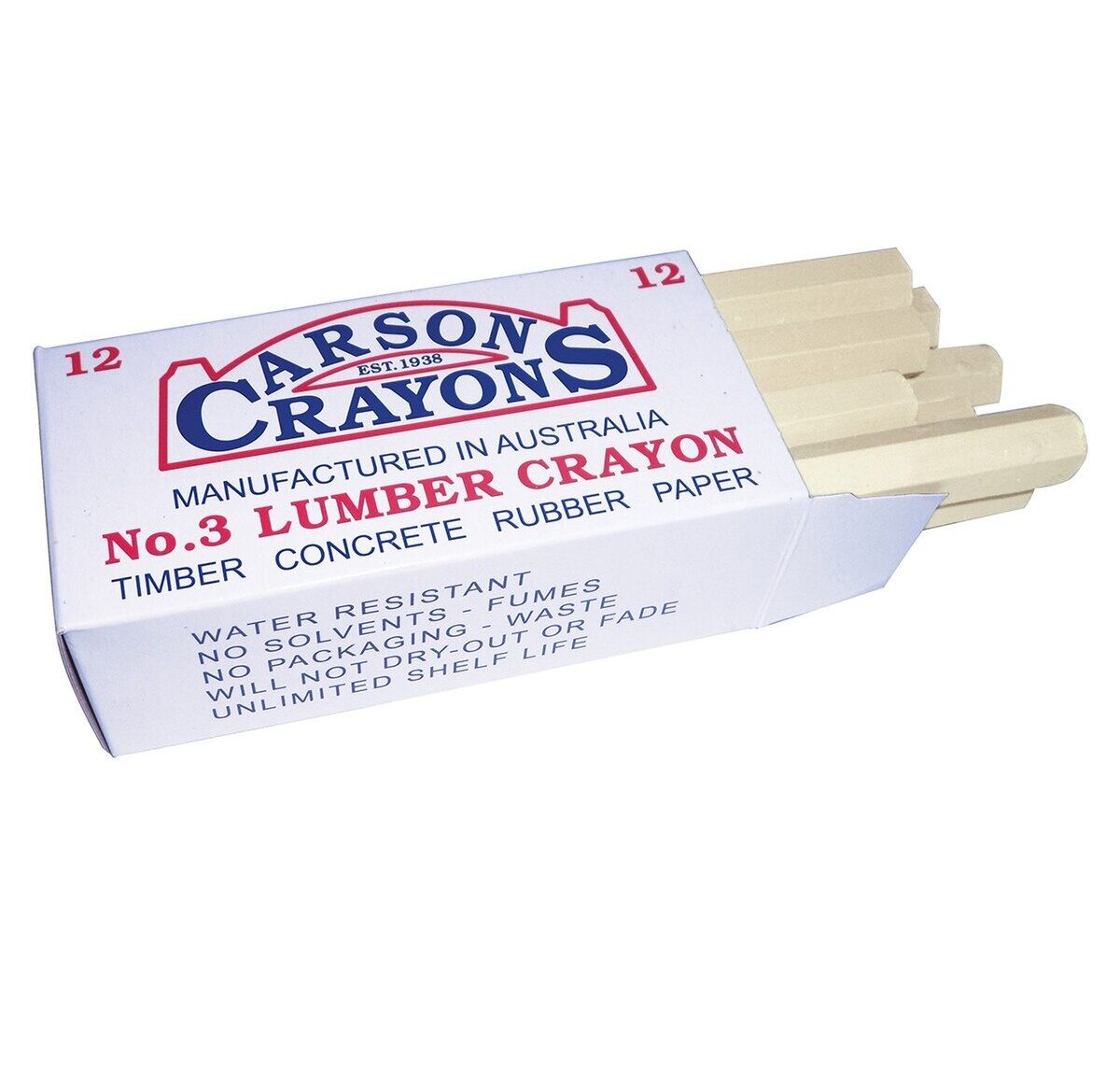 Lumber Crayon White Pack of 12 Ideal for marking cartons, timber, tyres, bitumen and concrete