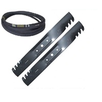 2x Toothed Gator Blade &amp; Belts fits 42&quot; John Deere Mowers L100 L108 L110