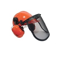 Safety Helmet w/ Ear Muffs Tilt Up Mesh Visor for Chainsaws Brushcutters