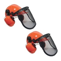 2x Safety Helmet w/ Ear Muffs Tilt Up Mesh Visor for Chainsaws Brushcutters