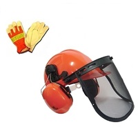 Chainsaw Safety Helmet w/ Mesh Visor Ear Muffs High Visibility Gloves Large